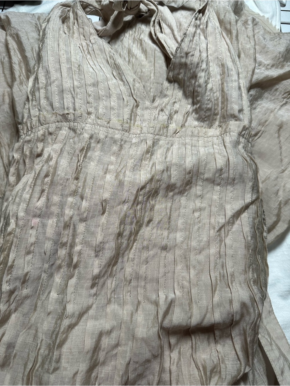 Free people Beige V-Neck Maxi Dress - Lightweight Boho Summer Dress - Picture 4 of 8